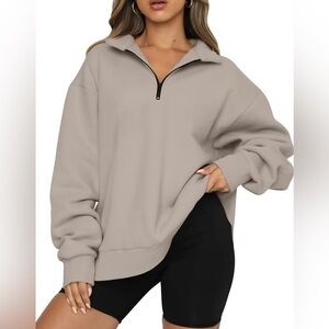 Women's Taupe Zip-Neck Pullover Sweatshirt